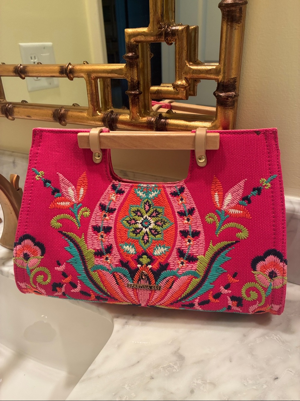 Spartina 449 Embroidered Hot Pink Women’s Shoulder Bag - Picture 6 of 8